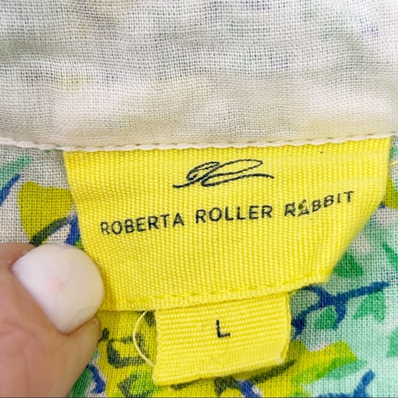 ROBERTA ROLLER RABBIT Women’s White Green Elephant Print Button Up Top - Picture 8 of 9